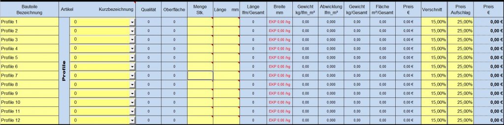 Kalkulationsprogramm_Profiledaten Kalkulationsprogramm